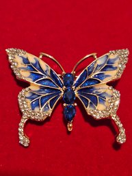 Gorgeous Gold Tone Enamel & Glass Rhinestone Butterfly Pin