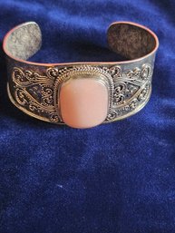 Tibetan Sterling Silver 925 Cuff Bracelet With Rose Quartz