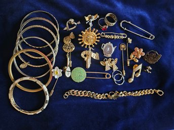 Costume Jewelry Lot - Variety Of Pins, Bracelets, Rings - Swarovski & JJ