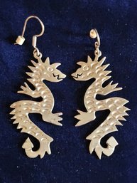 Dragon Large Pierced Earrings - Sterling Silver 925 Mexico TR-124