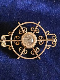 Antique  14k Gold Filled GF Etruscan Paste Wheel Pin Brooch 6.9g