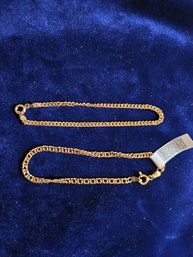 2 Sterling Silver Chain Link Bracelets With Gold Technibond