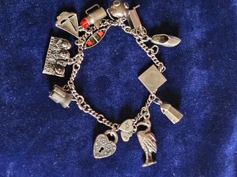 7' Sterling Silver Charm Bracelet W/ 13 Charms - 24.1 Grams