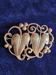 Sterling Large Leaf Scroll Pin Brooch