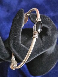 Bali Bangle Bracelet - Sterling Silver & Onyx