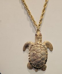 Vintage Napier Large Turtle Pendant & Chain Necklace