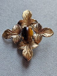 Wells 14kt Gold Filled GF Leaf Pin With Tigers Eye