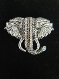 Substantial Black & Clear Crystal Rhinestone Elephant Pin Brooch