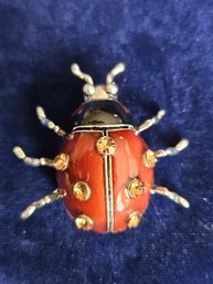 Large Silvertone & Enamel Lady Bug Brooch Pin