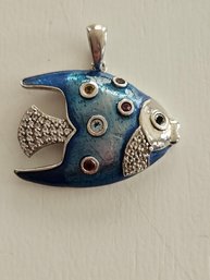 Small Sterling & Blue Enamel Fish Pendant - STS 925