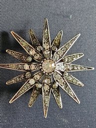 Sterling Silver Starburst Crystal Rhinestone Pin Brooch