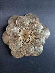 2 7/8' Large Mexico Silver Mesh Flower Pin Brooch 24.1 Grams