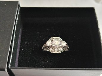 Xavier Absolute Simulated Diamond 5 3/4' Deco Style Ring Set In Sterling In Original Box