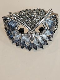 7' Large Owl Spring Hinged Rhinestone Cuff Bracelet