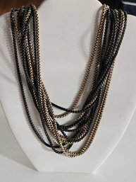 28' Crown Trifari Multi Strand Black & Gold Metal Necklace