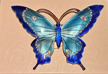 GORGEOUS LARGE ENAMEL ON COPPER BUTTERFLY PIN BROOCH