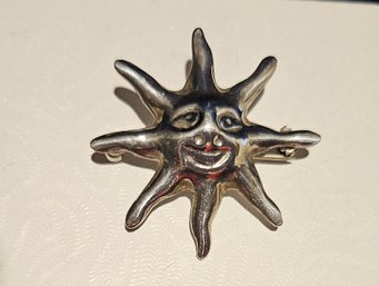 Sterling Silver Sun Celestial Pin Brooch - Mexico 925