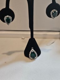 Panetta Green Glass? Stone Teardrop Earrings & Pendant