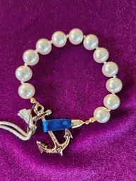 Kiel James Patrick Faux Pearl & Anchor 7'  Bracelet - Original Tags