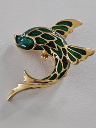 CRAFT Enamel Gold Tone Pin Brooch - Dolphin Or Koi Fish