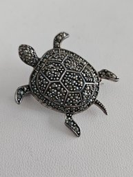 Sterling Silver Marcasite Turtle Pin Brooch