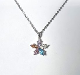 Dainty Sterling Silver Spring Colored Flower Pendant & 16' Sterling Chain