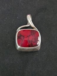 Sterling Silver & Red Jasper Pendant 925 Mexico