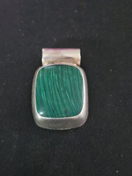 Sterling Silver & Malachite Drop Pendant - Mexico TS-18 19.21 Grams