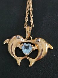 14k 18' Chain W/ Sterling Silver & Blue Topaz Dolphin Pendant