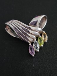 Sterling Silver Slide Pendant Rainbow Gemstones