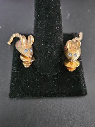 Pr. Avon 1974 Midas Mouse Blue Jeweled Eyes & Clear Tail Lapel Pins Or Tie Tacks