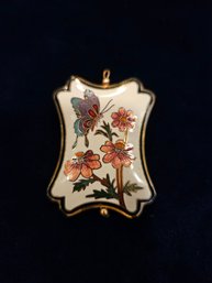 Vintage Cloisonne Butterfly & Flowers Two Sided Puffy Pendant