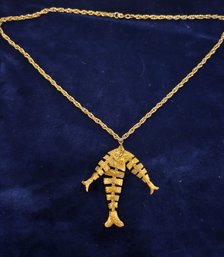 Vintage Reticulated Costume Jewelry Fish Pendant Necklace