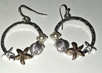 Unsigned Silver-tone Beach Theme Pierced Earrings