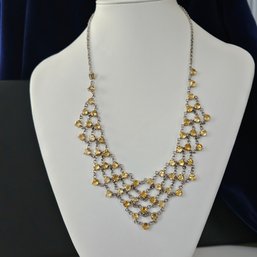 Sterling Silver & Yellow Rhinestone Bib Necklace