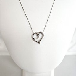 Inspiring, Vintage Sterling Silver Open Heart Pendant Necklace With 3 Sparkling Rhinestones.