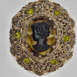 Vintage W. Germany Filigree Black Cameo Pin Brooch