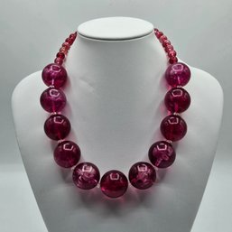 Vintage 18' Lucite Bauble Bead Necklace - Pink Purple