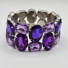 Large Purple Plastic Rhinestone Stretch Competition Bracelet