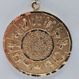 24' Zodiac Gold Tone Medallion Pendent Necklace