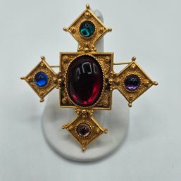 Maltese Style Cabochon Cross Brooch