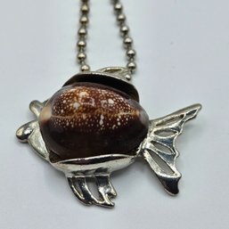 Florenza Seashell & Silver Fish Pendant With 24' Ball Chain