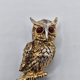 Sterling Silver Gold Vermeil Owl Pin Brooch