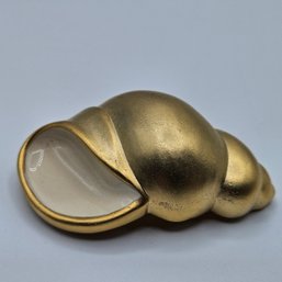 Large Brushed Gold Tone Shell Pin Brooch