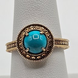 Sterling SIlver Gold Wash Ring W Blue Stone And Crystals - Size 7 1/4