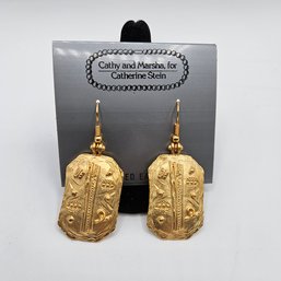 Cathy And Marsha, For Catherine Stein Brushed Satin Gold Tone Pierced Earrings