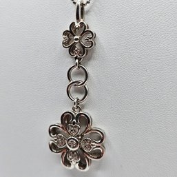 Sterling Silver Clover Heart Diamond Pendant & 18' Chain Necklace