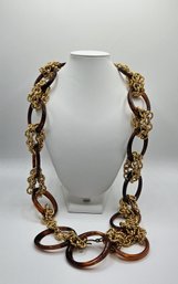 24-36' Vintage Gold Tone Plated Belt With Tortoise Shell Colored Rings