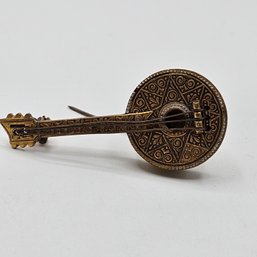 Vintage Spanish Damascene Banjo Brooch Pin