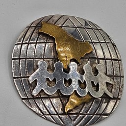 Mexico 925 Sterling Silver & Brass World Unity Children Of The Wolrd Brooch Pin